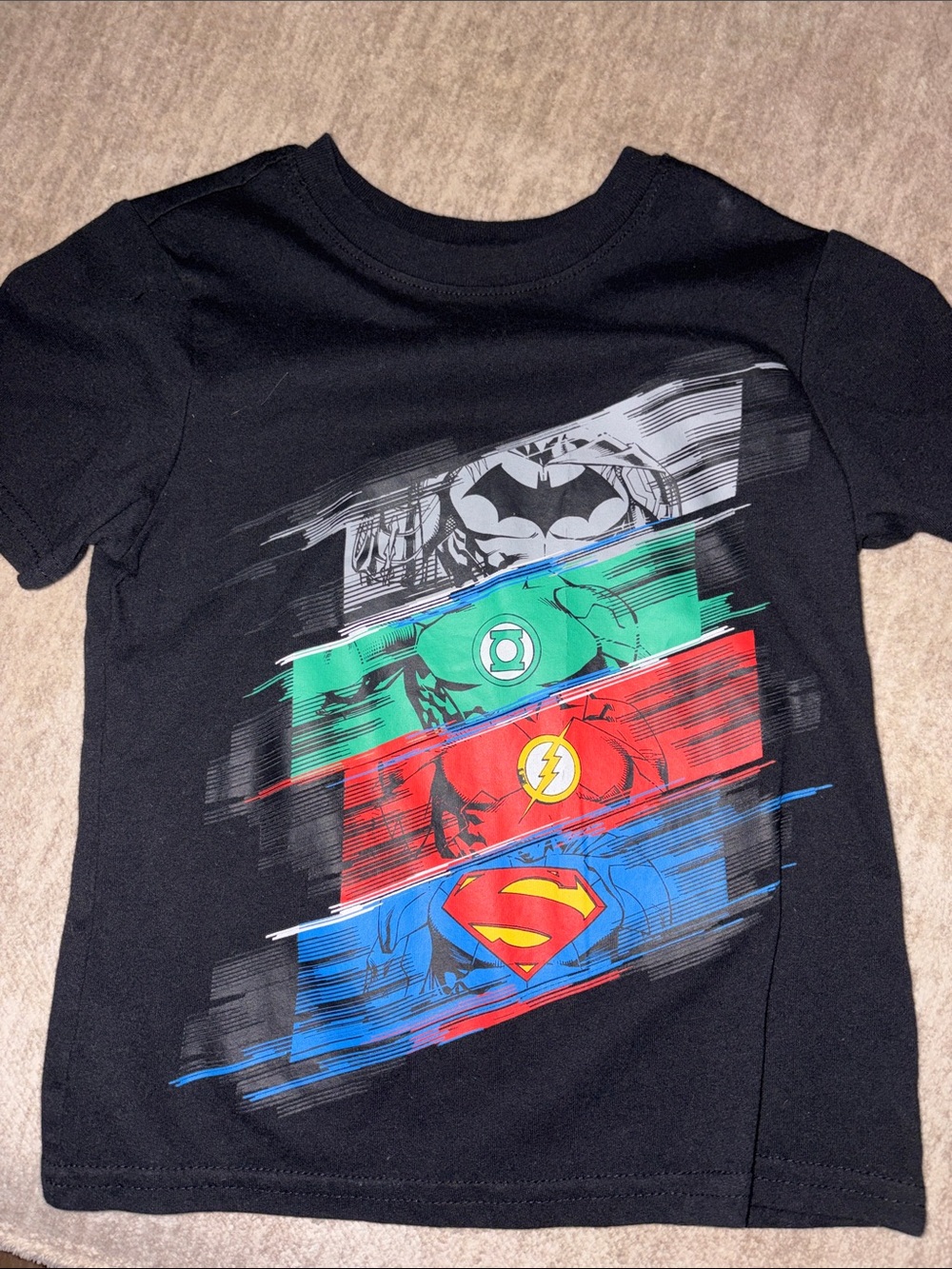 3/$20! Boys size 6 superhero shirt Black DC Comics Superhero Stripe Kids Tee